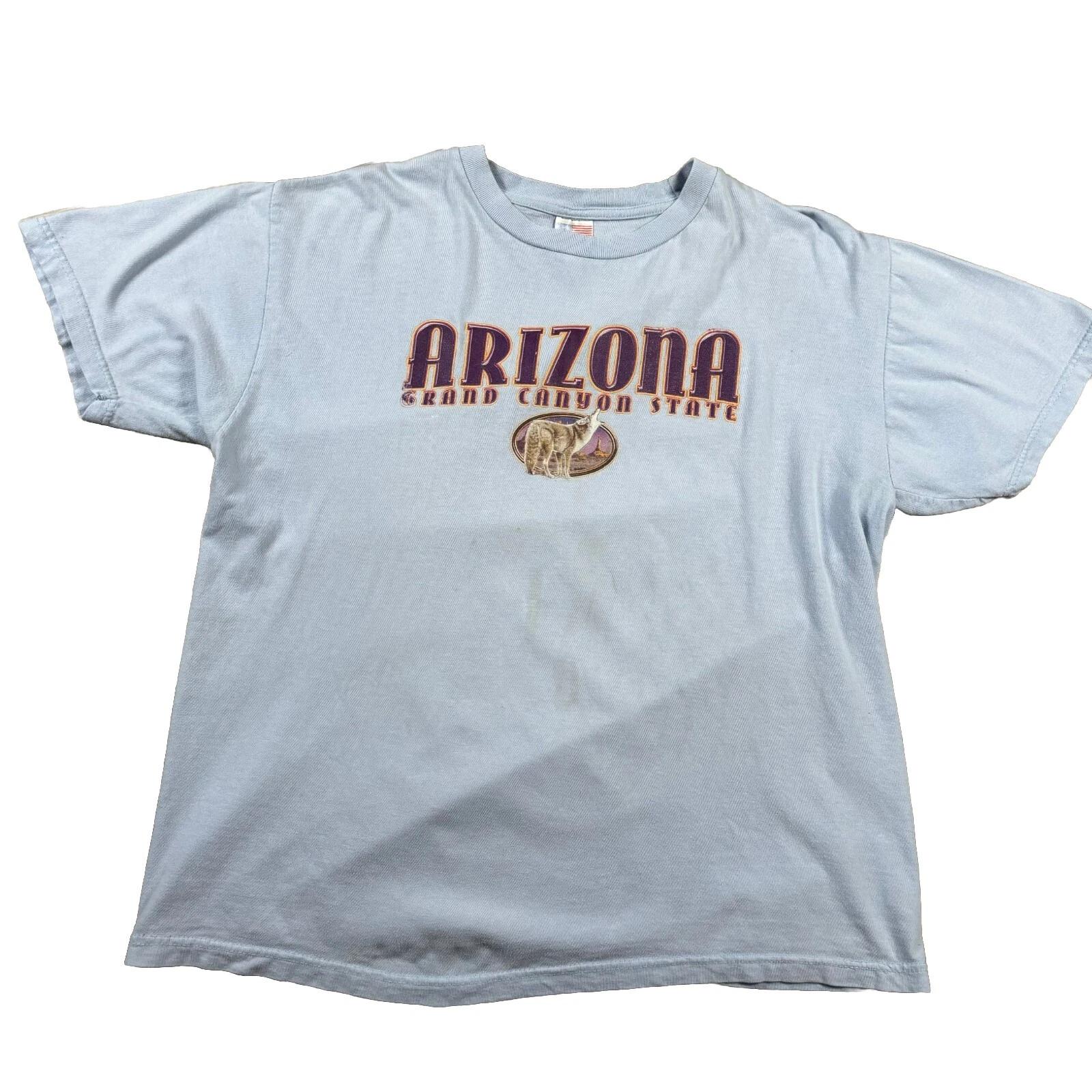 Arizona Grand Canyon Shirt Mens Large VTG 90s USA Made Baby Blue Howling Wolf XL