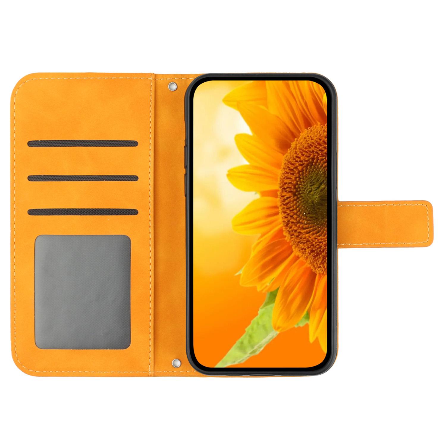 

HT04 For Motorola Moto G84 5G Sunflower Imprinted PU Leather Case Wallet Stand Flip Phone Cover with Shoulder Strap Yellow