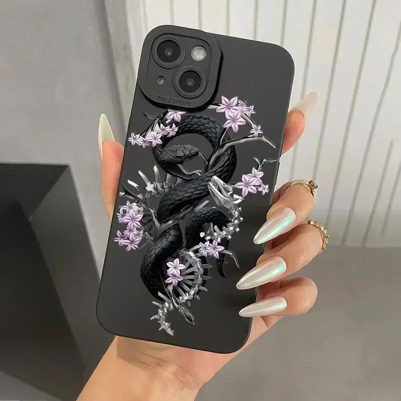 Black Snake Graphic Phone Case For iPhone 11 12 13 14 15 Pro Max X XS Max XR 8 7 Plus SE2020 Mini Shockproof Soft Silicone Cover
