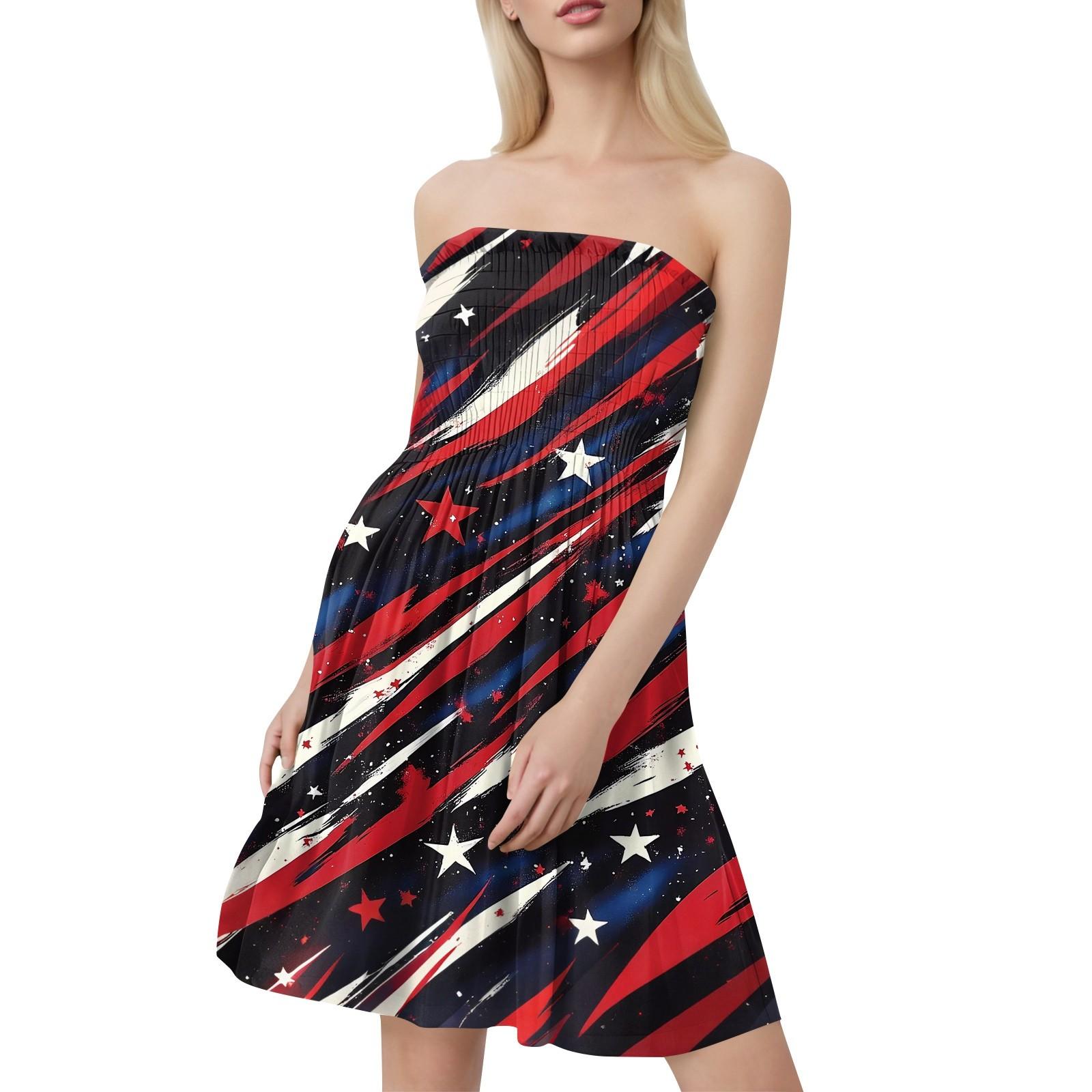 

Модное женское повседневное платье-бандо без рукавов с принтом ко Дню независимости XXL чёрный