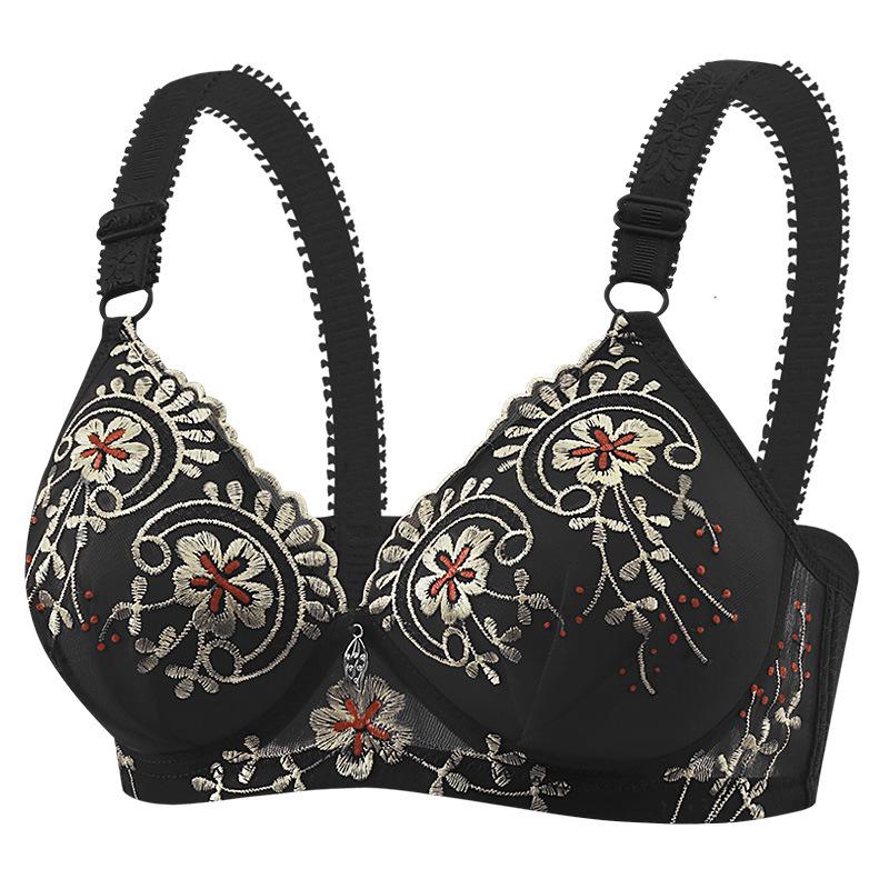 

Plus Size Breathable Non Wired Bra Thin Anti Sagging Side Support Comfortable Ladies Bra 36/80B чёрный