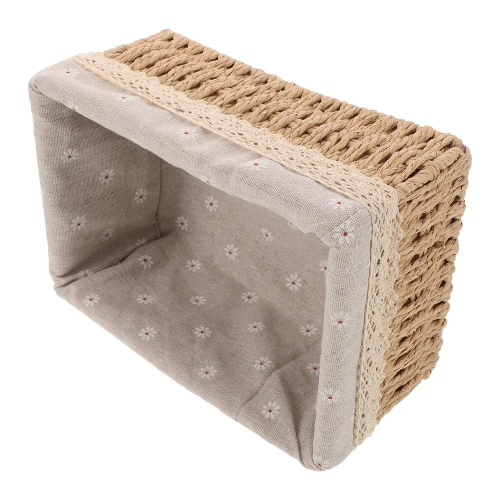 With Removable Lace Lining Woven Storage Basket Multifunctional Rectangle Shape Handmade Rattan Storage Basket Large Capacity
