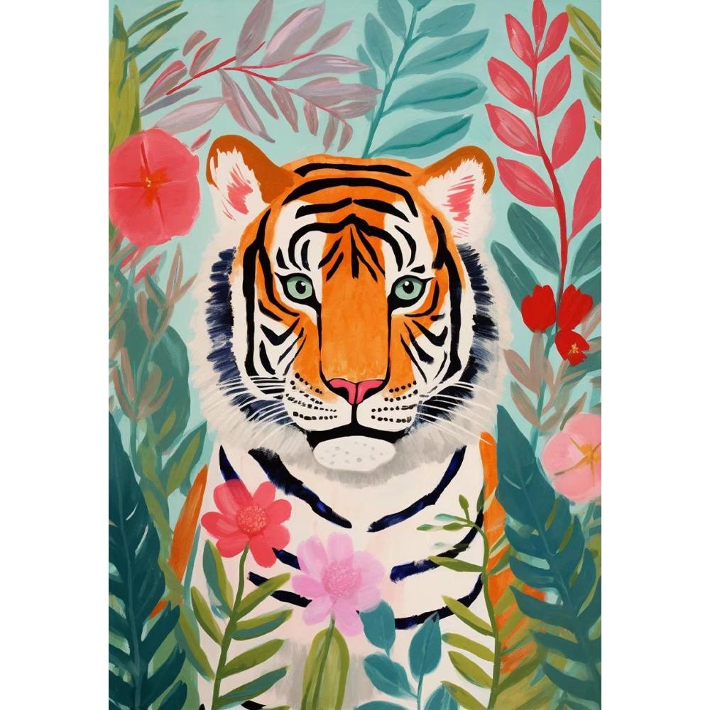 Pastel Botanical Jungle Animal Poster Giraffe Elephant Lion Parrot Snake Tiger Print Wall Art Picture Canvas Home Decor