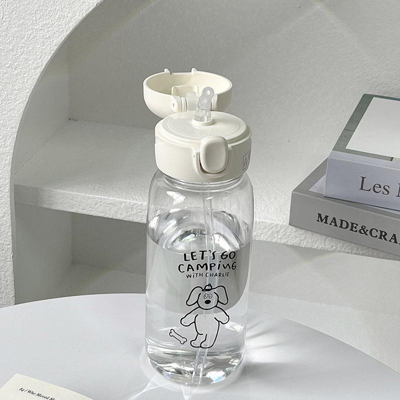 600ML Plastic Water Bottle With Straw Transparent Water Bottle Bouncing Straw Sports Cup Portable Drop Cartoon Ice Suction Cup