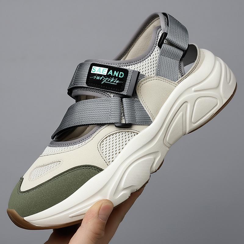 

Модные сандалии Мужские Летние Нового Стиля Кожаный Носок Уличный Отдых Спорт Полые Сандалии Пляжная Обувь Ручной Работы Сетка Мужская Обувь 44 белый