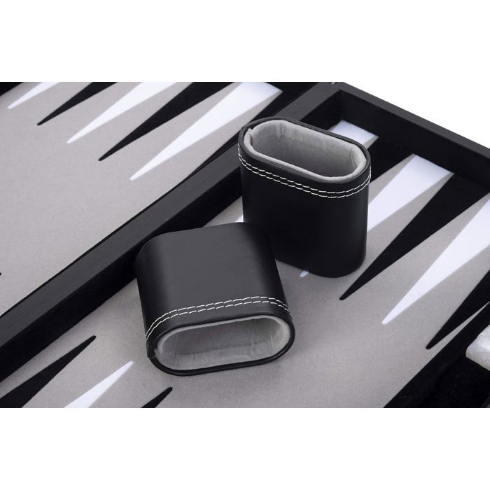 Luxury Backgammon 18" 45.5 Cm - High Quality - Faux Leather, Special Inlaid Felt, Pearly Chips and Dice (Black/White/Grey)