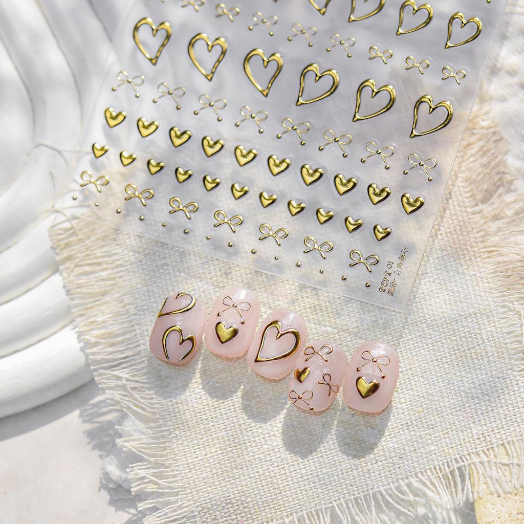 1pcs Gold Silver Metal Nail Stickers Irregular Bows -shaped Back Glue Nails Accessories Stickers DIY Manicure Decorations