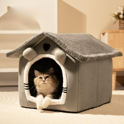 Cozy Semi Enclosed Cat Bed Washable Warm Pet House for Cats and Small Dogs Four Seasons