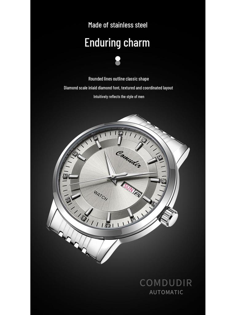 Pánské luminiscenční vodotěsné automatické skeletonové hodinky s dvojitým kalendářem