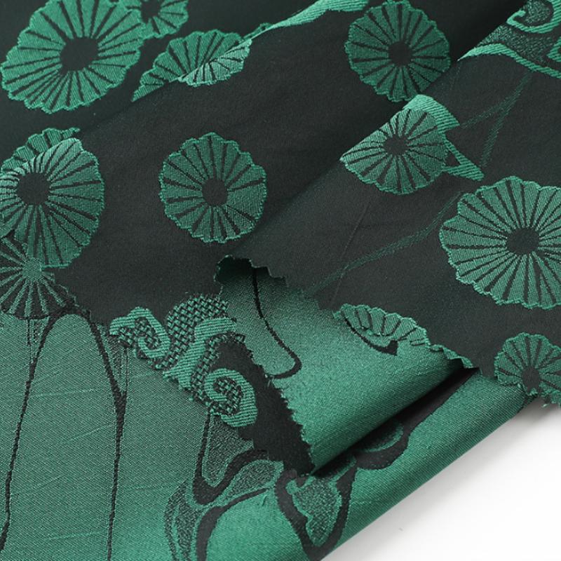1m*1.5m Dark Green Color Brocade Floral Printed Jacquard Fabric Stretchy Satin Jacquard Fabric for Cheongsam Dress Clothing