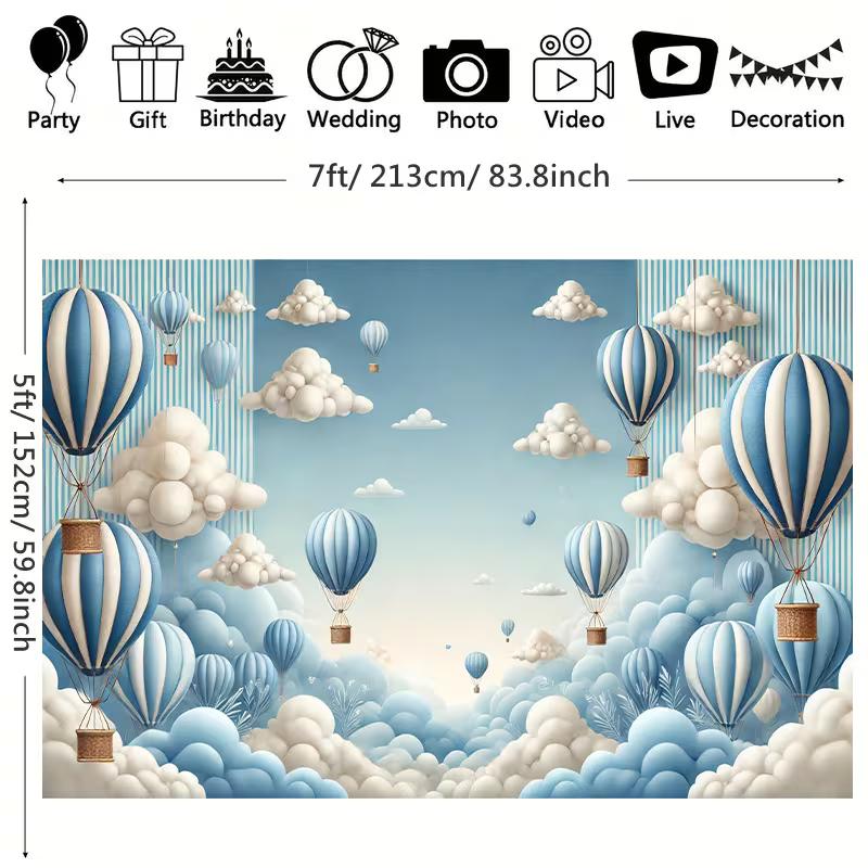 2D Himmel Wolke Heißluftballon Kulisse Junge Geburtstagsparty Foto Hintergrund