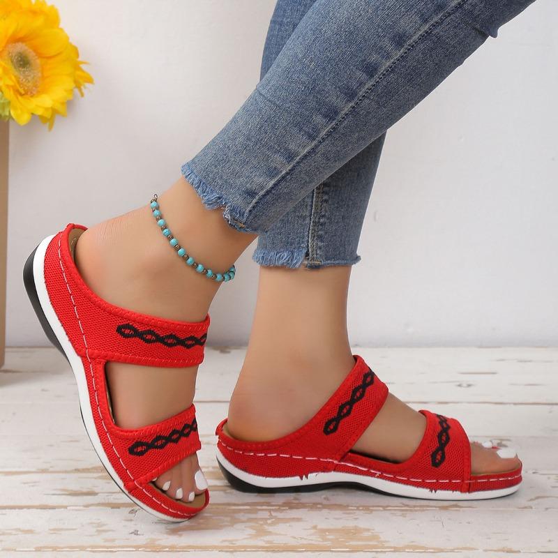 Women's Plus Size Summer Flyknit Slippers Low Wedge Lightweight Breathable Outdoor Shoes