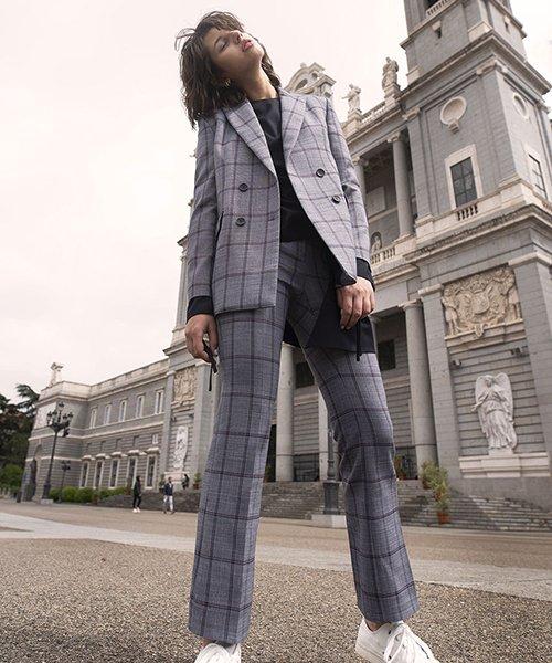 AVA MOLLI Pauline Check Wool Bootcut Pants