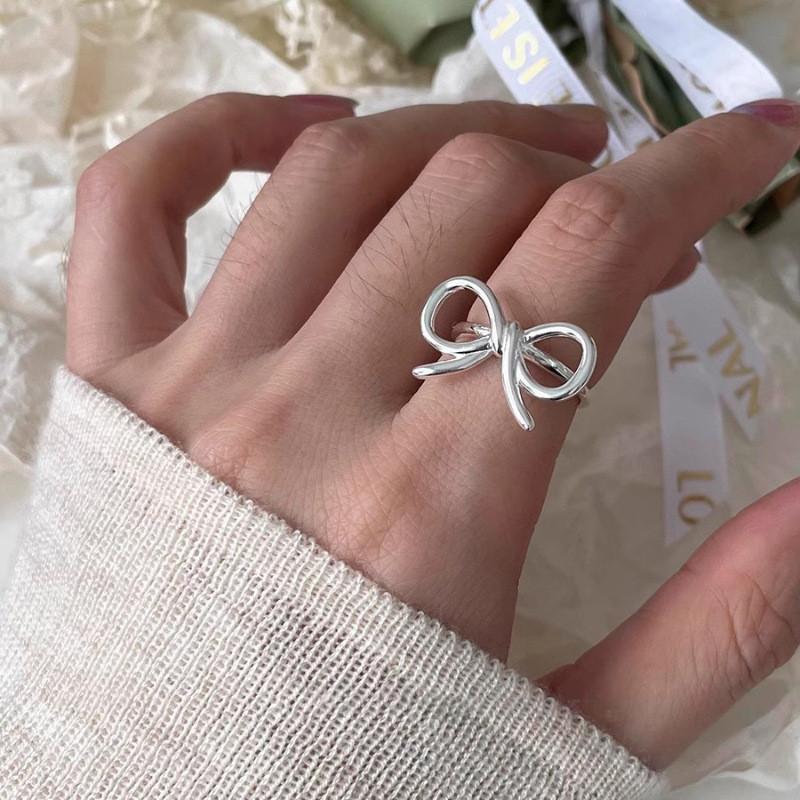Chic Minimalist Lace Bow Heart Ring For Women High-end Open Adjustable Fashion