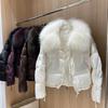 Womens Short Down Coat With Real Fox Fur Collar Lightweight Luxury Design Warm Winter 2026