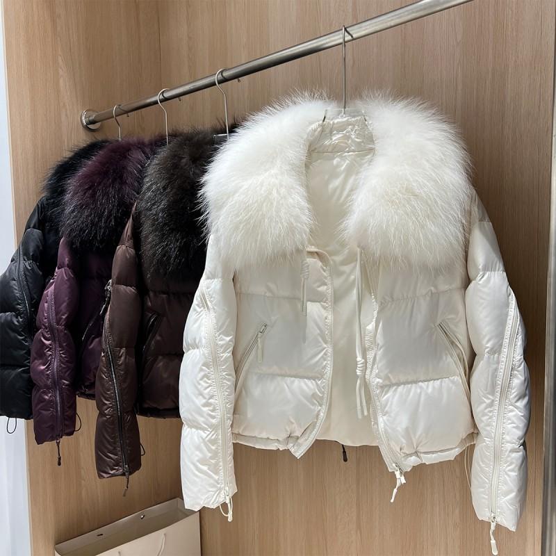 Womens Short Down Coat With Real Fox Fur Collar Lightweight Luxury Design Warm Winter 2026