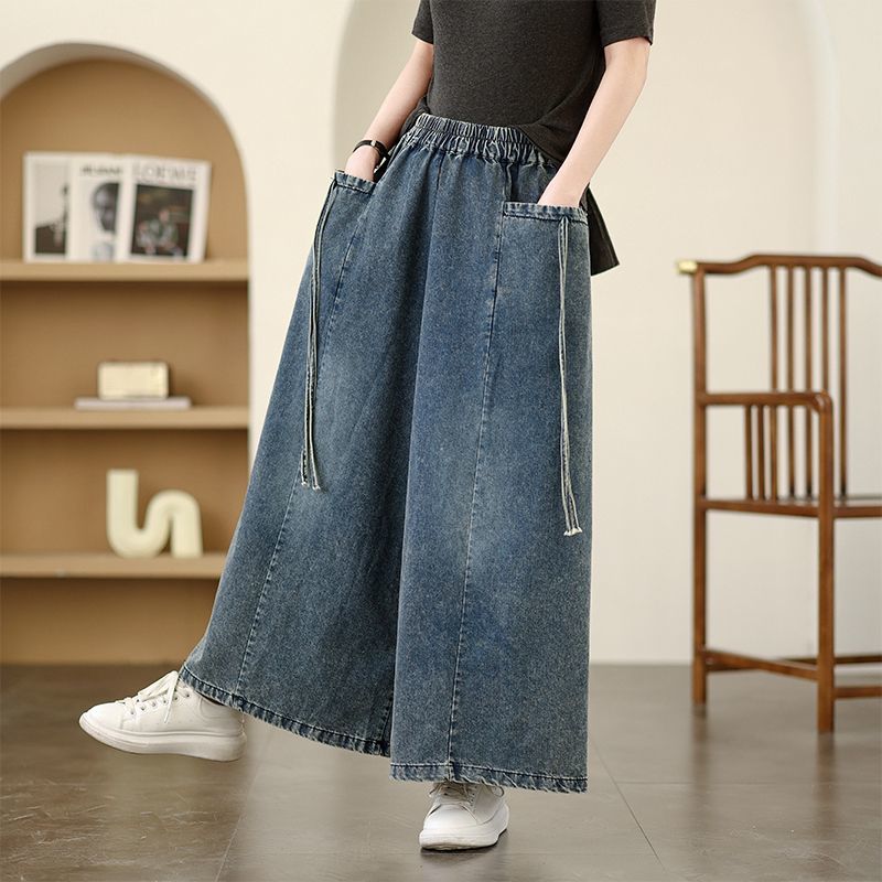 Pantaloni Jeans Larghi a Gamba Larga da Donna Autunno Casual Streetwear Grandi Tasche Pantaloni Denim Solidi Dritti per Donna