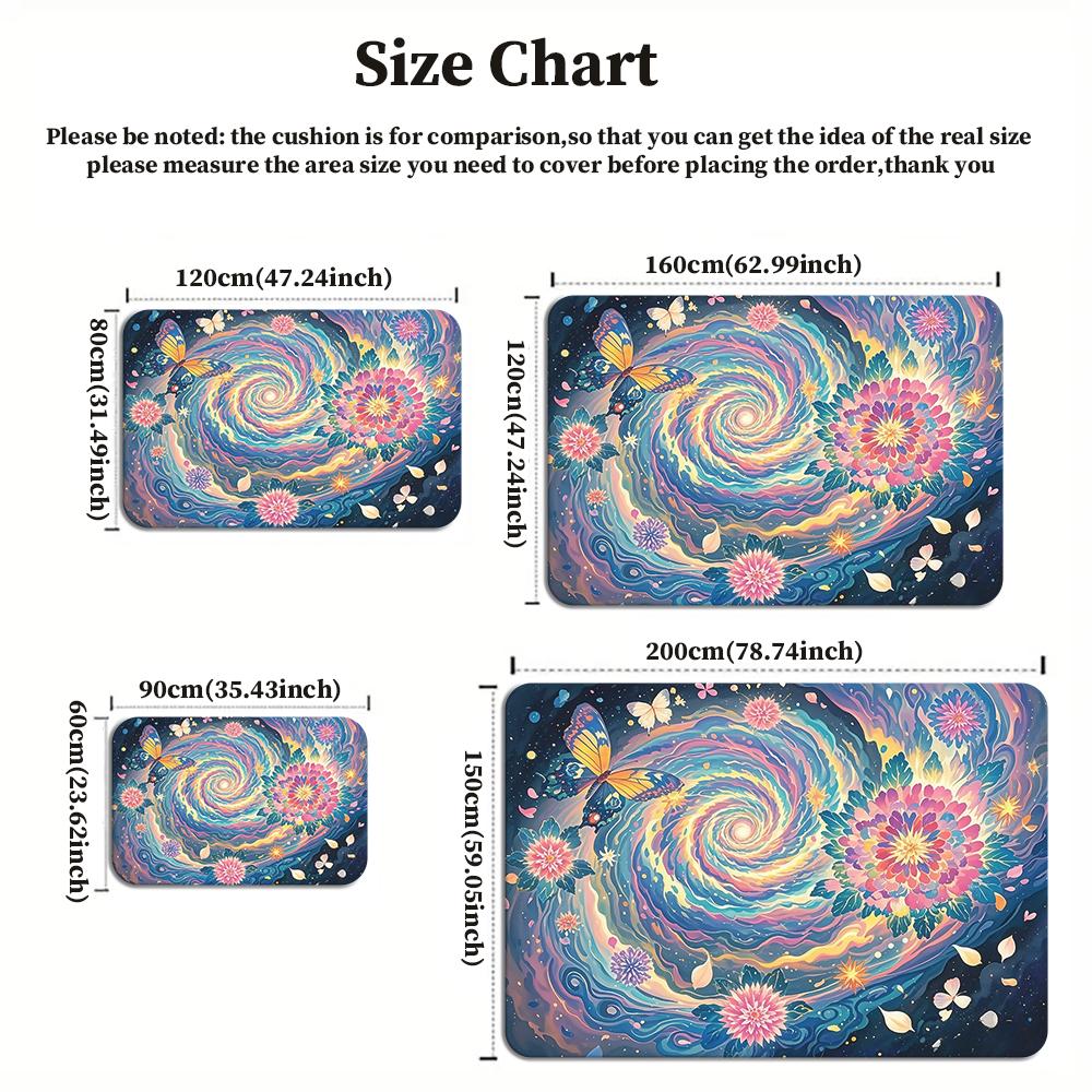 Aesthetic Butterfly Galaxy Floral Area Rug,Colorful Swirl Flower Carpet for Living Room, Boho Floor Mat for Bedroom Decor