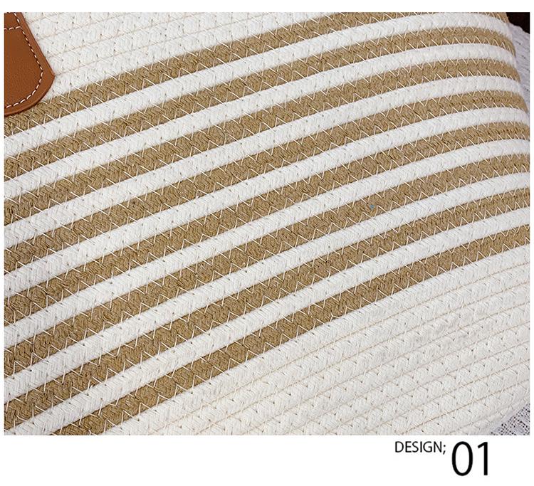 Stylish Large Capacity Striped Woven Beach Tote with Custom Logo