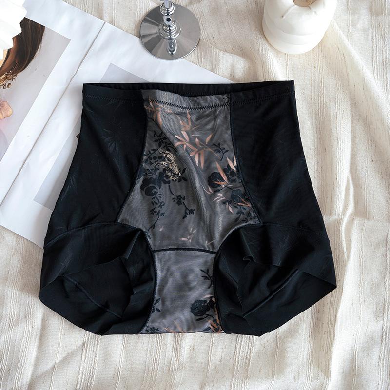 Big Size Female Spring and Summer Sexy Lace High Waist Shrink Without Trace Ice Silk Antibacterial Briefs