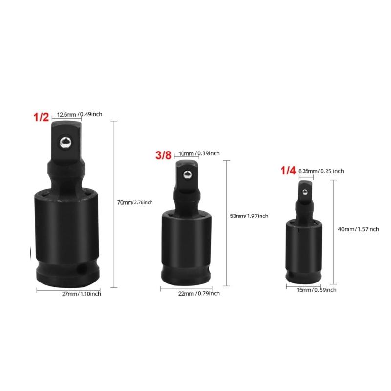 360° Swivel Air & Electric Impact Universal Joint Socket Adapter Set 1/4" 3/8" 1/2" Drive Extension Bar Kit for Impact Wrench
