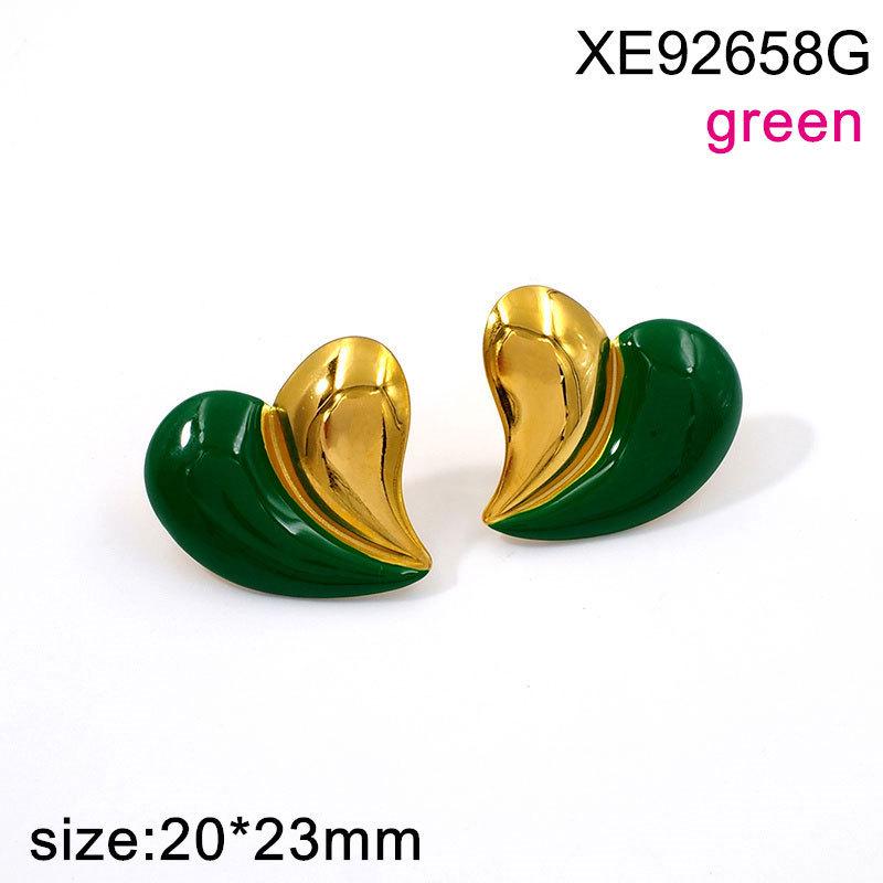 18K Gold Plated Titanium Steel Heart Stud Earrings - Color Block Design, Light Luxury Women's Jewelry.