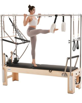 VEVOR Pilates Reformer, Wooden Pilates Machine for Home Gym Studio, Strength Training Workout Equipment with Dual Resistance, Reformer Box