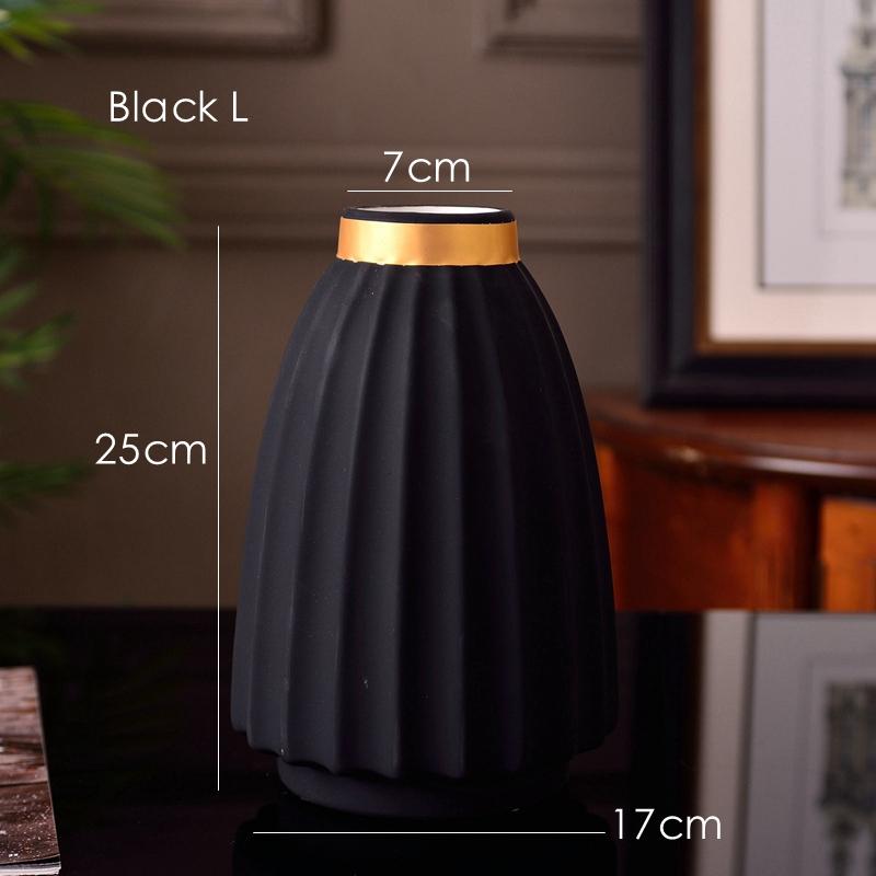 1pc Matte Porcelain Vase Grey Black Flower Vase Home Decoration Centerpiece Ornament Gold-Plated Stoneware Desktop Vase 16/25cm