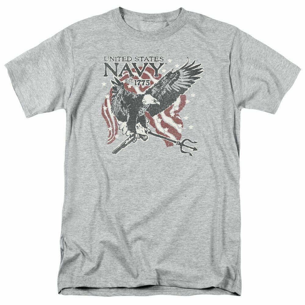 U.S. Navy Trident T-shirt Mens Licensed USN USA Military Tee Sport Gray XXXXL