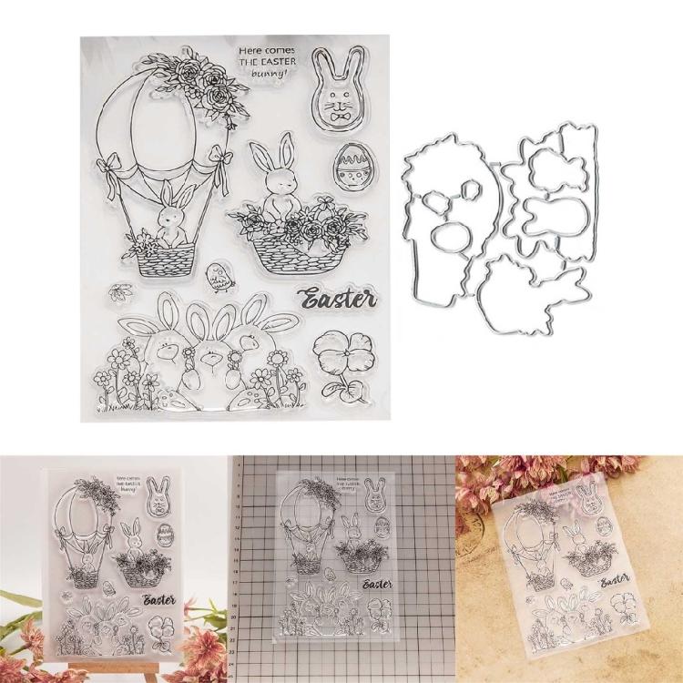 Metal Cutting Dies Easter Rabbit Clear Stamps for DIY Craft Card Making Embossin