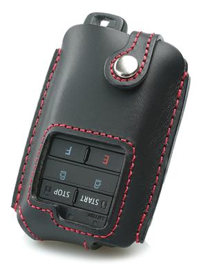 Genuine Leather Case for Toyota Compatible Remote Start Smart Key [Kecha-ya] (toyot@a-s) (Black/Red)
