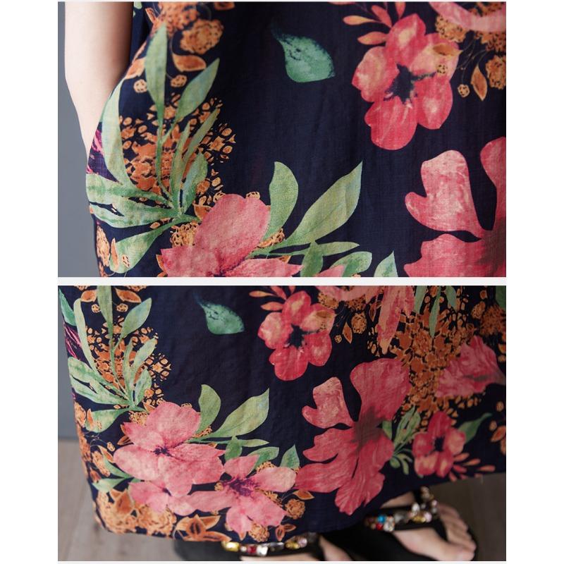 DIMANAF 2025 Sommar Plus Size Klänning Dam Vardagsklänning Lös Basic Blommig Lång Maxi Vintage Linneklänning