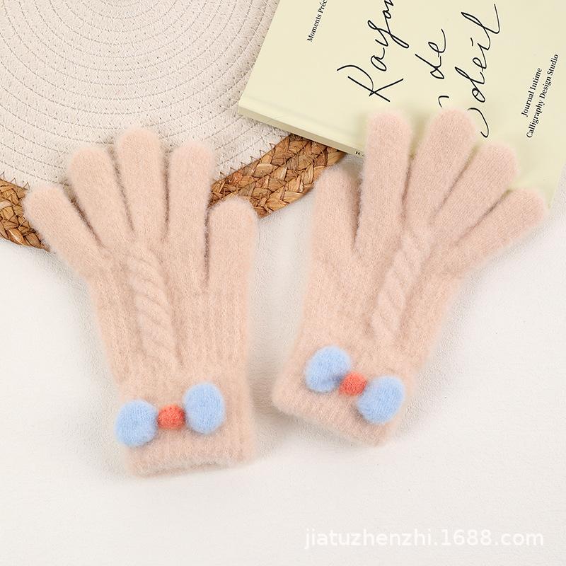 New Embroidered Gloves Female Cute Cartoon Smiley Face Bear Autumn and Winter Warm and Cold-proof Men's and Women's Needles