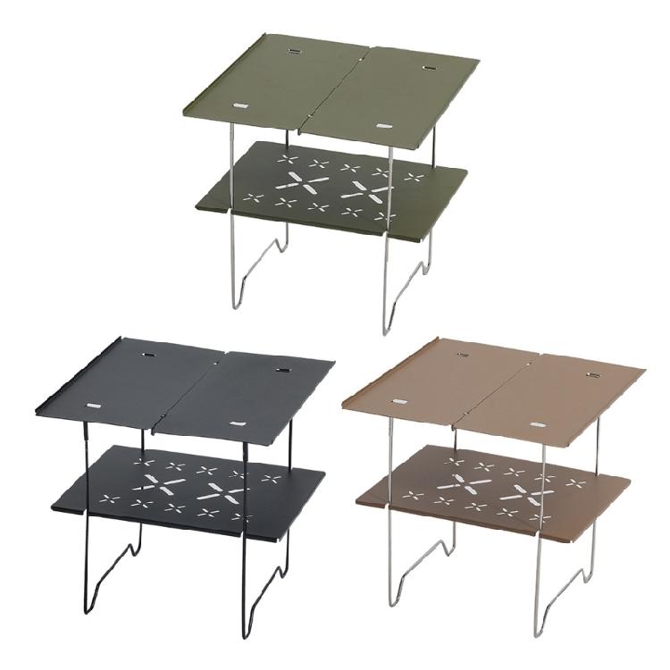 Double Layer Camping Table Metal Alloy Picnics Table Grid & Metal Plate Camping Table Outdoor Camp Storage Rack