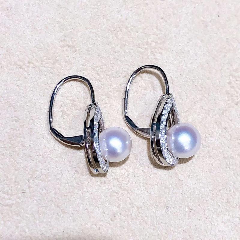 Open Teardrop Hollow Frame Full Micro Pave Zircon Surround Round High Luster Pearl Silver Dangle Hook Earrings Banquet Ladies Accessories