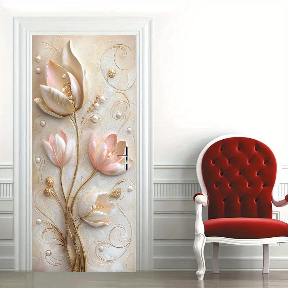Modern Embossed Floral Jewelry Poster Door Sticker, Abstract Art Door Sticker, PVC Self-adhesive Removable Door Sticker.