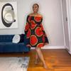European & American Printed A-Line One-Shoulder Short Dress with Tie-Up Design