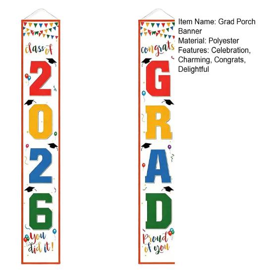 1 Pair 2026 Graduation Decoration Class of 2026 Congrats Grad Door Sign Indoor Outdoor Front Door Porch Hanging Banner for Graduation Party