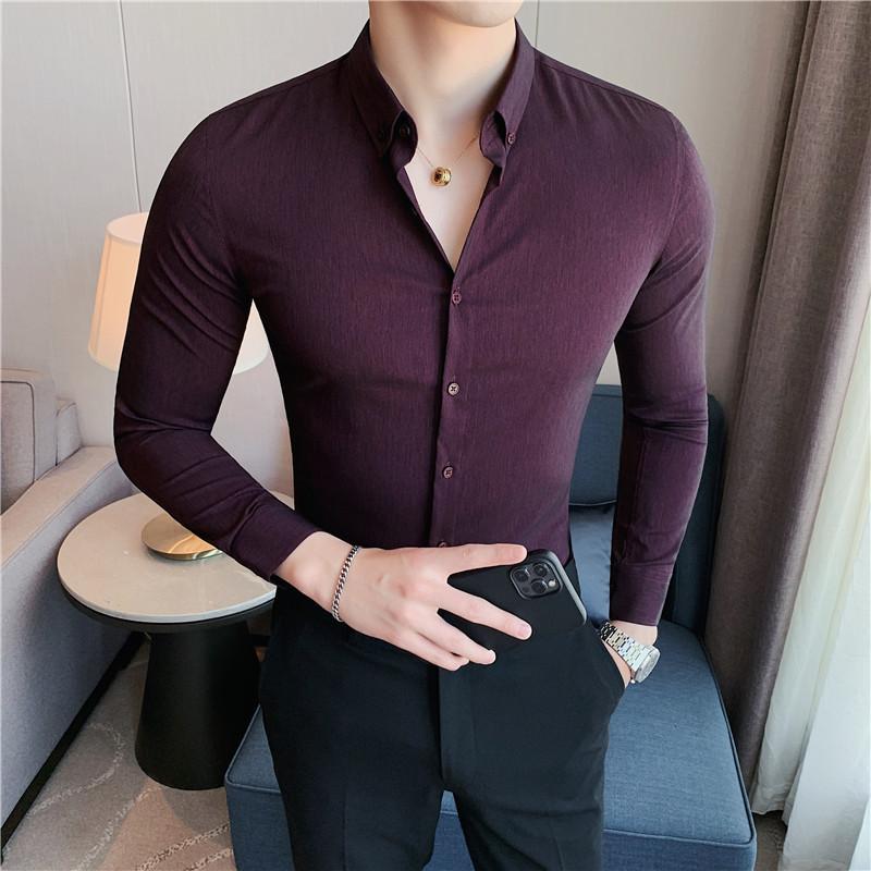 Spring Men's Casual Fashion Stretch Dark Pattern Business Casual Shirt