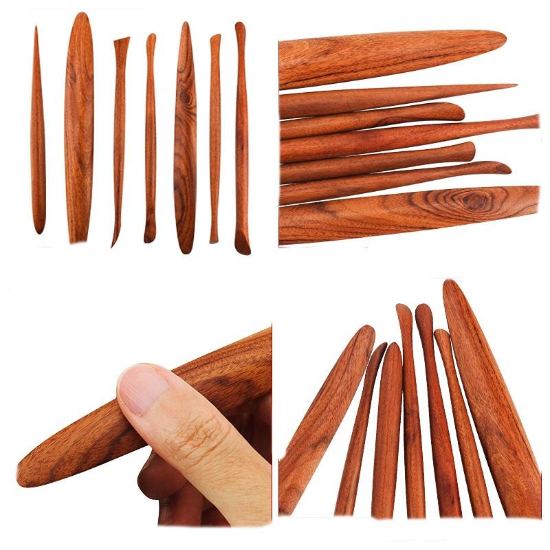 7-piece Set of Oil Mud Red Precious Wood Clay Plastic Knife Portable Hand-made Purple Sand Finely Carved Pottery Tools