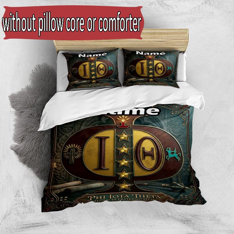 3pcs Duvet Cover Set (1*Duvet Cover + 2*Pillowcase, Without Core), Custom Name Iota Phi Theta Pattern Bedding Set, Home Bedroom Decor Gift