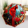 1pc Stained Glass Cardinal Automatic Open/Close Umbrella with Windproof, Functional Design, 8-Rib Sturdy Canopy