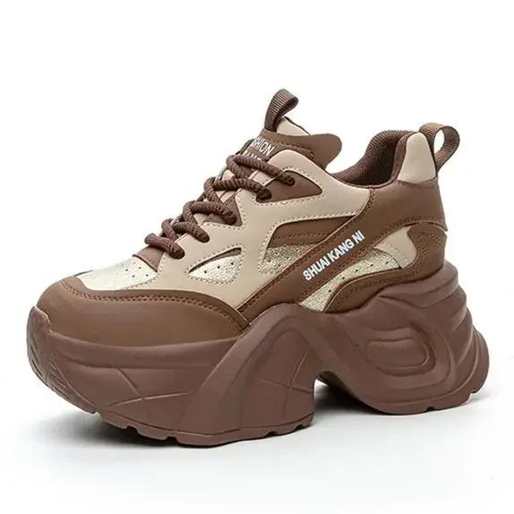 Fashion 8.5CM Genuine Leather Boots Spring Vulcanize Women Moccasins Spring Autumn Platform Wedge Loafer Fashion Chunky Sneaker Shoes