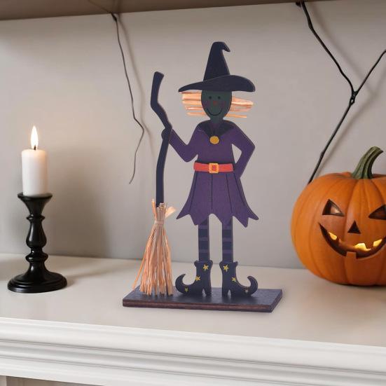 Halloween Wooden Ghost Sign Cute Ghost Witch Pumpkin Tiered Tray Decoration for Home Shelf Mantel Tabletop Windowsill Decor