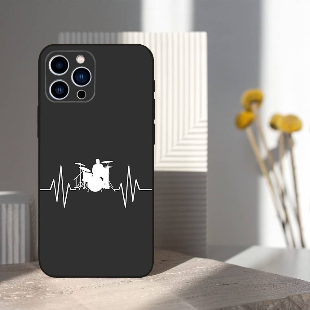Music Art Drum Drummer Phone Case For iPhone 16,15,14,13,12,11 Plus,Pro Max,XS,X,XR,SE,Mini,8,7,Soft Silicone Black Cover