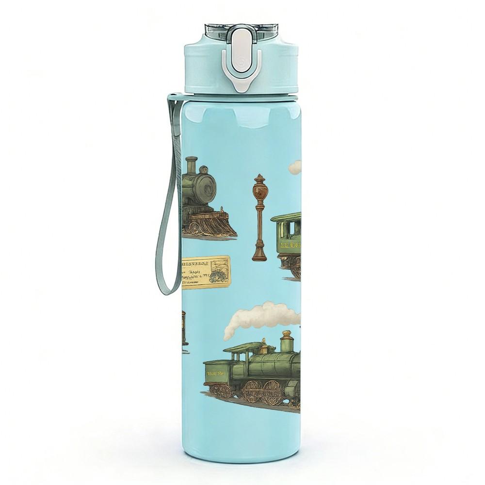 1PC Vintage Steam Train Set 750ml Color Plastic Sports Water Bottle Leakproof Flip Straw Lid Suitable for Sports Office Home Use