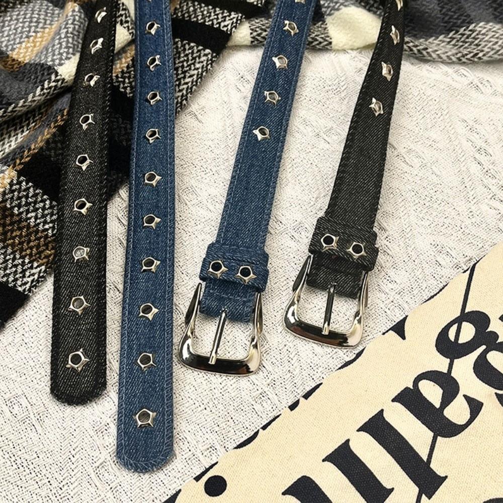 Korean Style Retro Jeans Belt Wide Denim Belt Luxury Metal Buckle Belts Lady