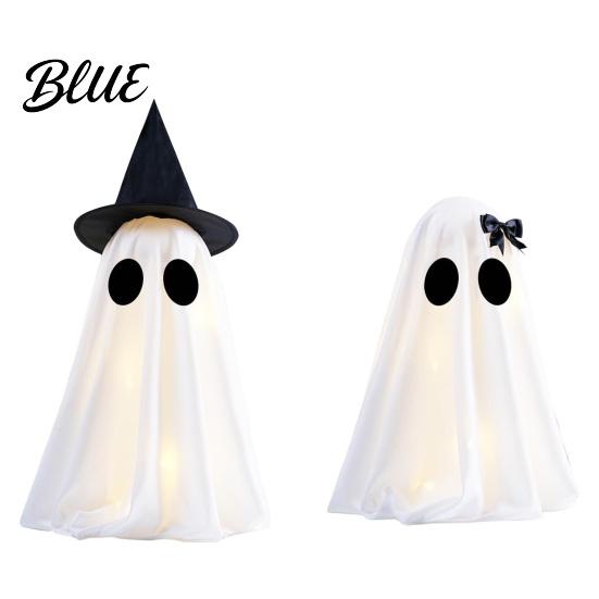 Spooky Halloween Decor Ghost Decoration Light-Up with Witch Hat/Bow Figure Standing for Porch Yard Outdoor Eye-catching