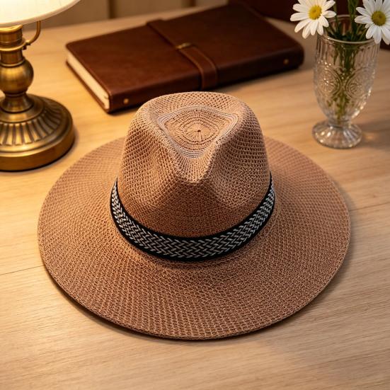 Chapeau de Soleil à Large Bord Chapeau Rétro Protection Solaire Maille Respirante Chapeau Pliable pour Voyage Pêche en Plein Air