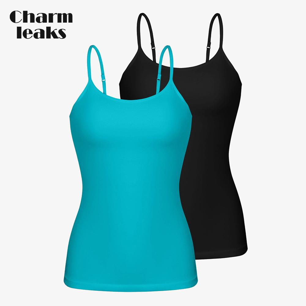 CHARMLEAKS Damen-Unterhemd aus Baumwolle, Damenunterwäsche, Nachtwäsche, Unterwäsche, Hebe-BH, solides Basic-Tanktop, 2er-Pack